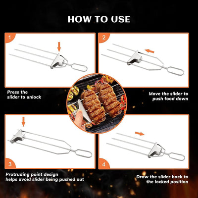 Stainless Steel  Barbecue Skewers With a Bar Slider